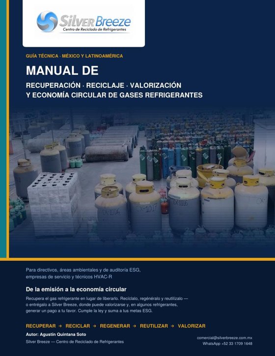 Portada del Manual de Recuperación, Reciclaje, Valorización y Economía Circular de Gases Refrigerantes de Silver Breeze